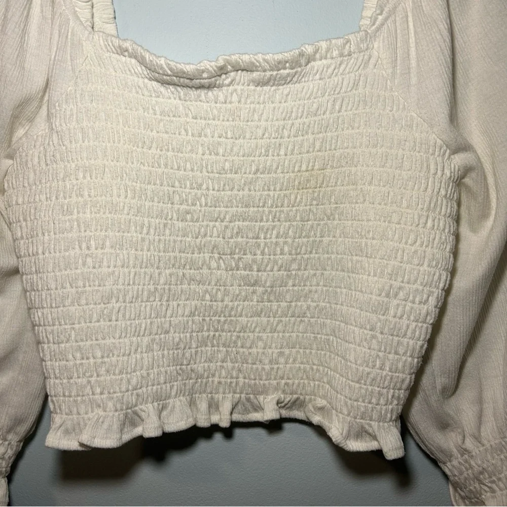 Free People White Brenyce Smocked Puff Sleeve Ruched Crop Size Medium